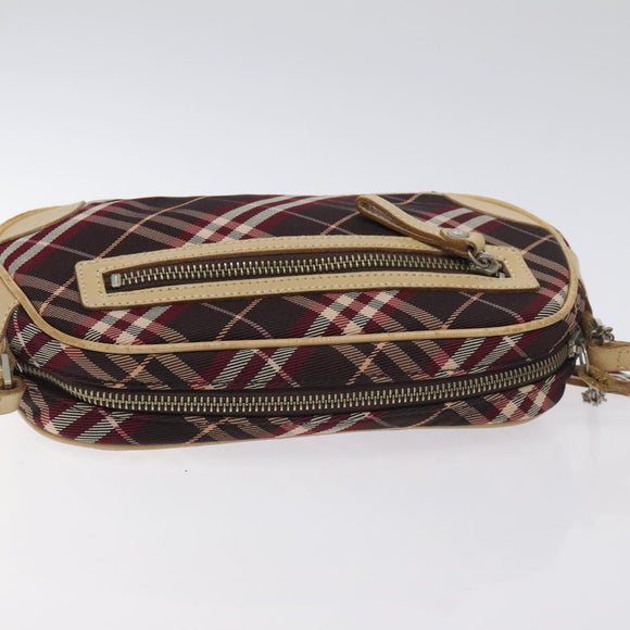 BURBERRY Nova Check Blue Label Shoulder Bag Nylon Red Silver Auth ti3261