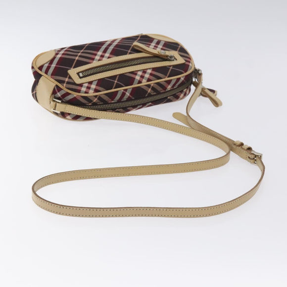 BURBERRY Nova Check Blue Label Shoulder Bag Nylon Red Silver Auth ti3261