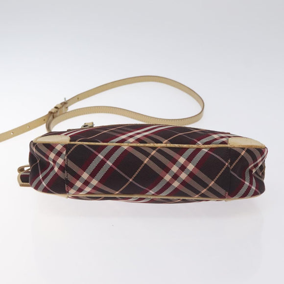 BURBERRY Nova Check Blue Label Shoulder Bag Nylon Red Silver Auth ti3261