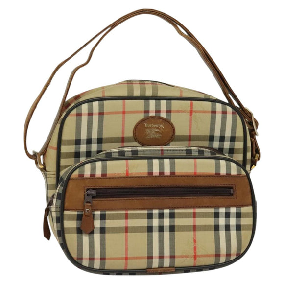 Burberrys Nova Check Shoulder Bag Canvas Beige Gold Auth ti3262