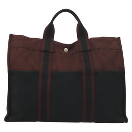 HERMES Fourre Tout MM Hand Bag Canvas Navy Auth ti3264 - 0