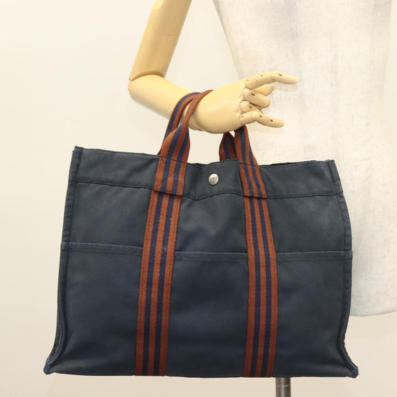 HERMES Fourre Tout MM Hand Bag Canvas Navy Auth ti3265