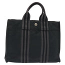 HERMES Fourre Tout PM Hand Bag Canvas Black Gray Silver Auth ti3266-1
