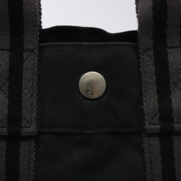 HERMES Fourre Tout PM Hand Bag Canvas Black Gray Silver Auth ti3266