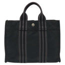 HERMES Fourre Tout PM Hand Bag Canvas Black Gray Silver Auth ti3266-2