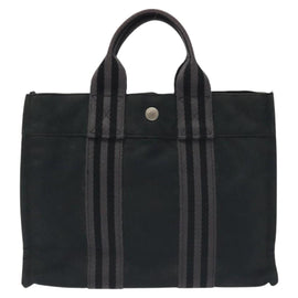 HERMES Fourre Tout PM Hand Bag Canvas Black Gray Silver Auth ti3266 - 0