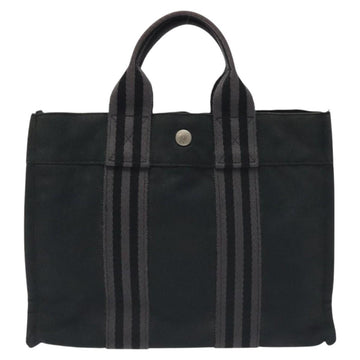 HERMES Fourre Tout PM Hand Bag Canvas Black Gray Silver Auth ti3266 - 0