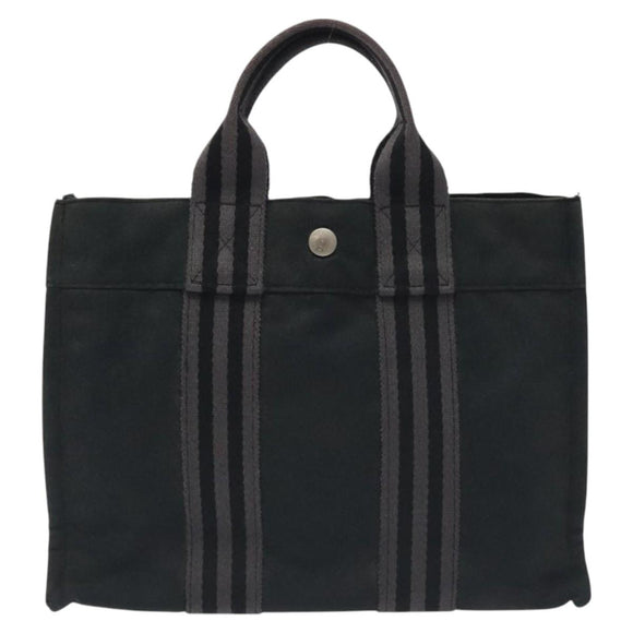 HERMES Fourre Tout PM Hand Bag Canvas Black Gray Silver Auth ti3266