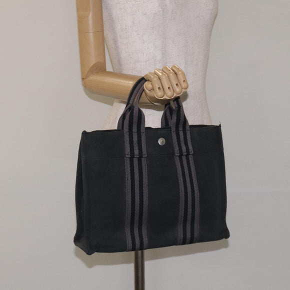HERMES Fourre Tout PM Hand Bag Canvas Black Gray Silver Auth ti3266