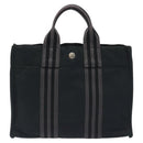 HERMES Fourre Tout PM Hand Bag Canvas Black Gray Silver Auth ti3266-3