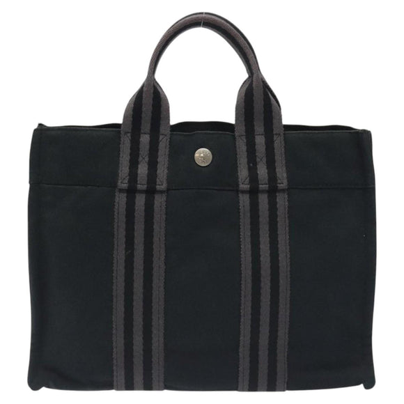 HERMES Fourre Tout PM Hand Bag Canvas Black Gray Silver Auth ti3266