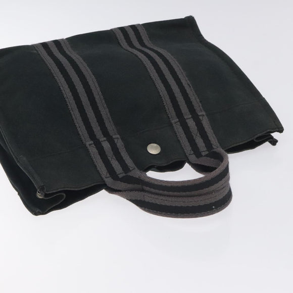 HERMES Fourre Tout PM Hand Bag Canvas Black Gray Silver Auth ti3266