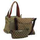GUCCI GG Canvas Shoulder Bag 3Set Beige Navy Brown Auth ti3267-1