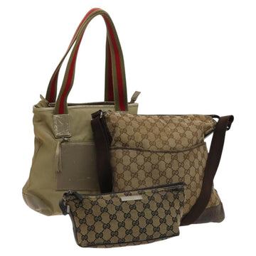 GUCCI GG Canvas Shoulder Bag 3Set Beige Navy Brown Auth ti3267