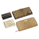 GUCCI GG Canvas Wallet Leather 4Set Black Beige gold Auth ti3271-1