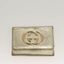 GUCCI GG Canvas Wallet Leather 4Set Black Beige gold Auth ti3271-10