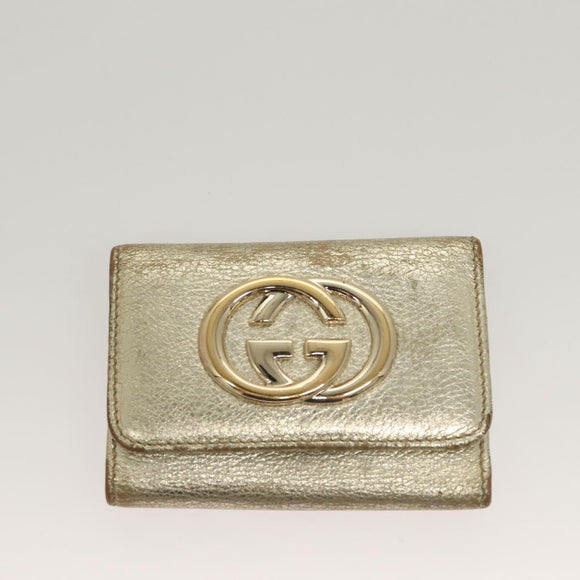 GUCCI GG Canvas Wallet Leather 4Set Black Beige gold Auth ti3271