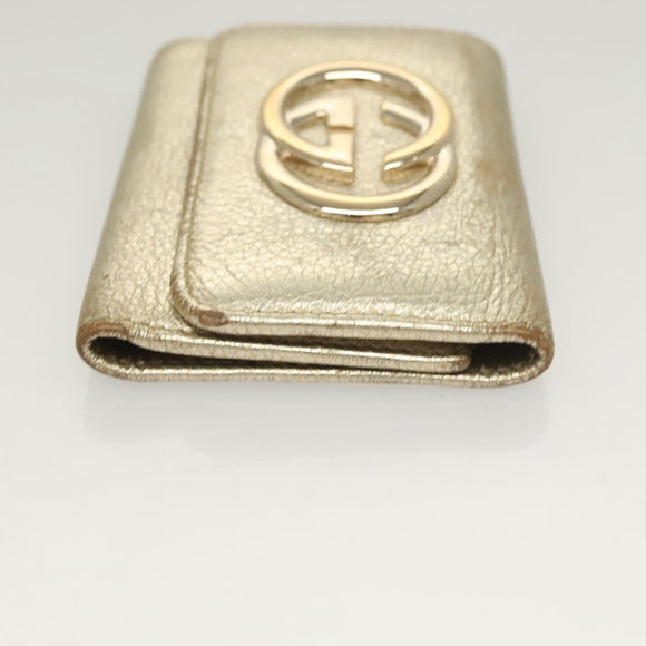 GUCCI GG Canvas Wallet Leather 4Set Black Beige gold Auth ti3271