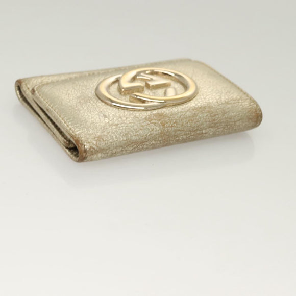 GUCCI GG Canvas Wallet Leather 4Set Black Beige gold Auth ti3271