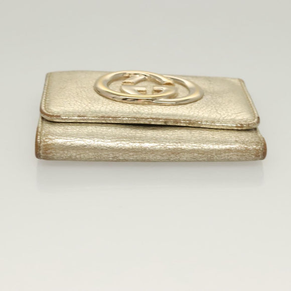 GUCCI GG Canvas Wallet Leather 4Set Black Beige gold Auth ti3271