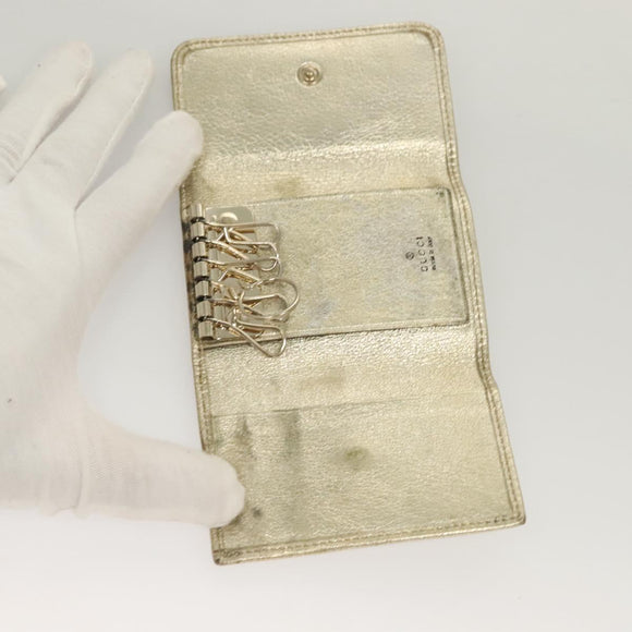 GUCCI GG Canvas Wallet Leather 4Set Black Beige gold Auth ti3271