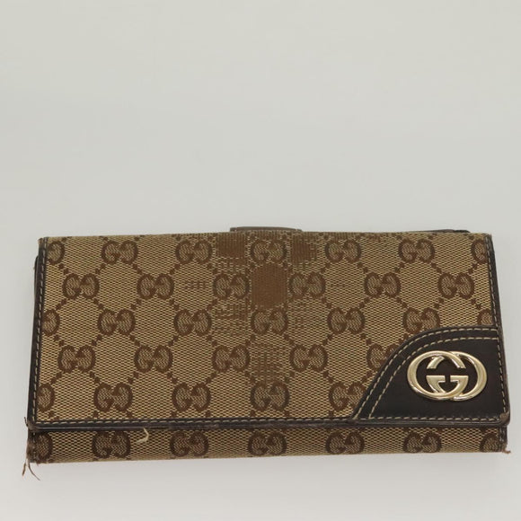 GUCCI GG Canvas Wallet Leather 4Set Black Beige gold Auth ti3271