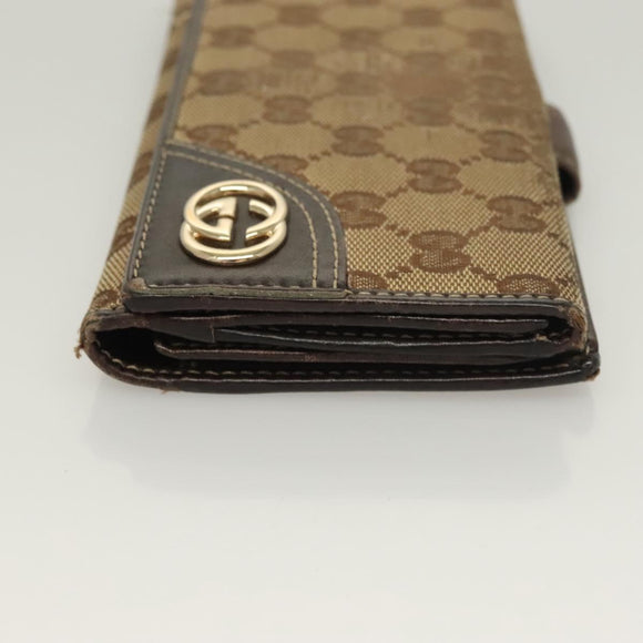 GUCCI GG Canvas Wallet Leather 4Set Black Beige gold Auth ti3271