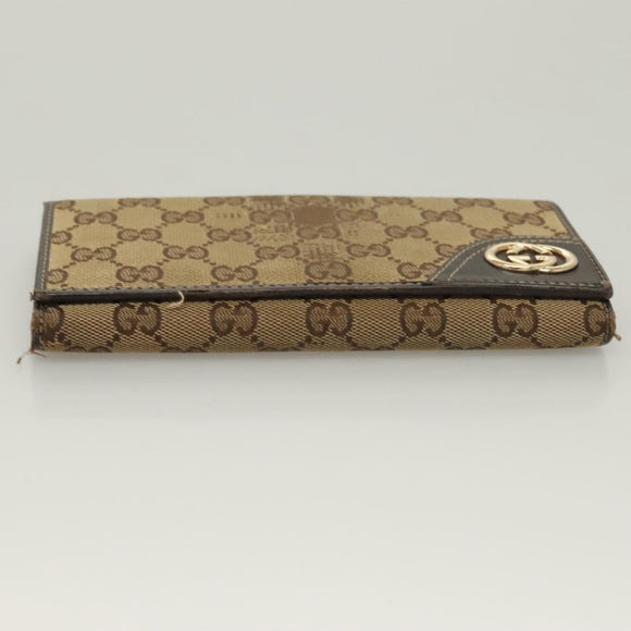 GUCCI GG Canvas Wallet Leather 4Set Black Beige gold Auth ti3271