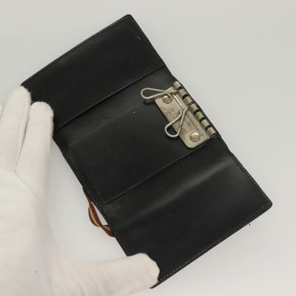 GUCCI GG Canvas Wallet Leather 4Set Black Beige gold Auth ti3271