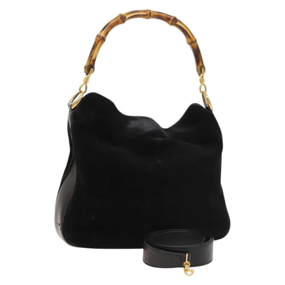 GUCCI Bamboo Schultertasche Wildleder 2way Schwarz Gold 001 2404 16380 Auth ti3280