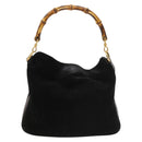 GUCCI Bamboo Shoulder Bag Suede 2way Black Gold 001 2404 16380 Auth ti3280-2