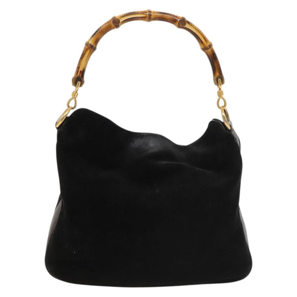 GUCCI Bamboo Schultertasche Wildleder 2way Schwarz Gold 001 2404 16380 Auth ti3280