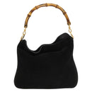 GUCCI Bamboo Shoulder Bag Suede 2way Black Gold 001 2404 16380 Auth ti3280-3