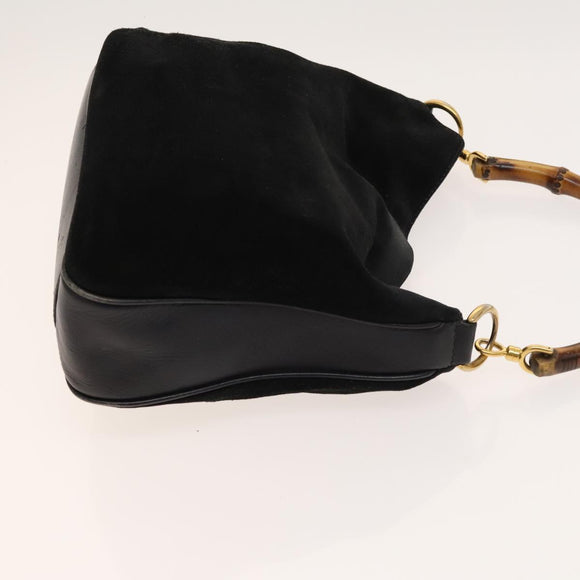 GUCCI Bamboo Shoulder Bag Suede 2way Black Gold 001 2404 16380 Auth ti3280