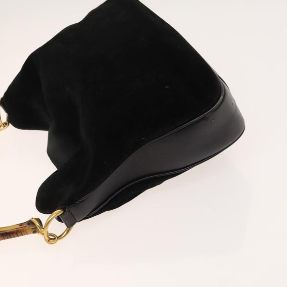 GUCCI Bamboo Shoulder Bag Suede 2way Black Gold 001 2404 16380 Auth ti3280