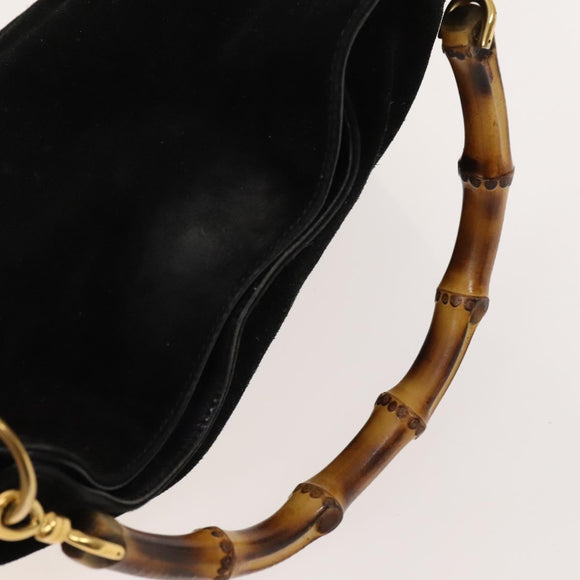 GUCCI Bamboo Shoulder Bag Suede 2way Black Gold 001 2404 16380 Auth ti3280