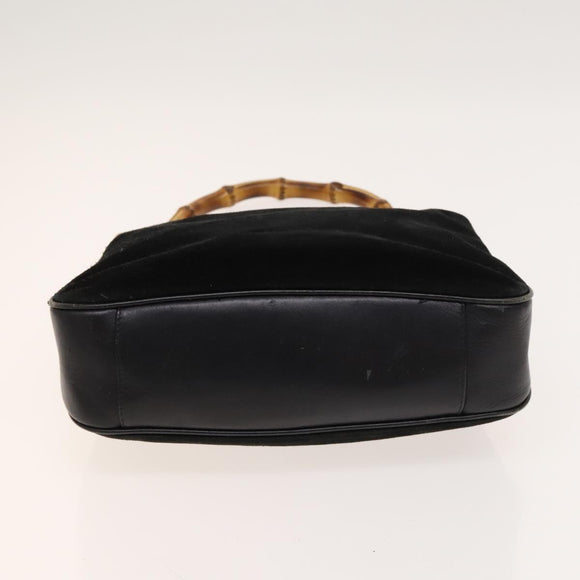 GUCCI Bamboo Schultertasche Wildleder 2way Schwarz Gold 001 2404 16380 Auth ti3280