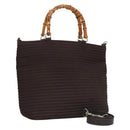 GUCCI Bamboo Hand Bag Nylon 2way Brown Silver 000 1998 0540 Auth ti3282-1