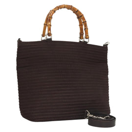 GUCCI Bamboo Hand Bag Nylon 2way Brown Silver 000 1998 0540 Auth ti3282