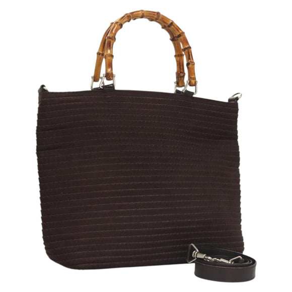 GUCCI Bamboo Hand Bag Nylon 2way Brown Silver 000 1998 0540 Auth ti3282