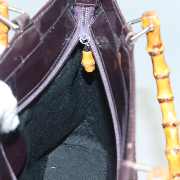 GUCCI Bamboo Hand Bag Nylon 2way Brown Silver 000 1998 0540 Auth ti3282