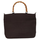 GUCCI Bamboo Hand Bag Nylon 2way Brown Silver 000 1998 0540 Auth ti3282-13