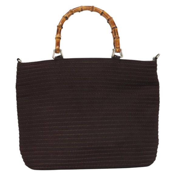 GUCCI Bamboo Hand Bag Nylon 2way Brown Silver 000 1998 0540 Auth ti3282