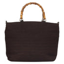 GUCCI Bamboo Hand Bag Nylon 2way Brown Silver 000 1998 0540 Auth ti3282-2