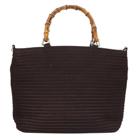 GUCCI Bamboo Hand Bag Nylon 2way Brown Silver 000 1998 0540 Auth ti3282 - 0