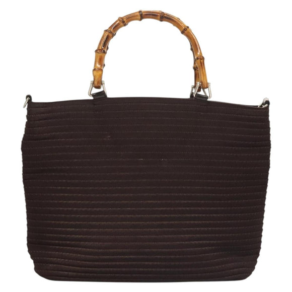 GUCCI Bamboo Hand Bag Nylon 2way Brown Silver 000 1998 0540 Auth ti3282