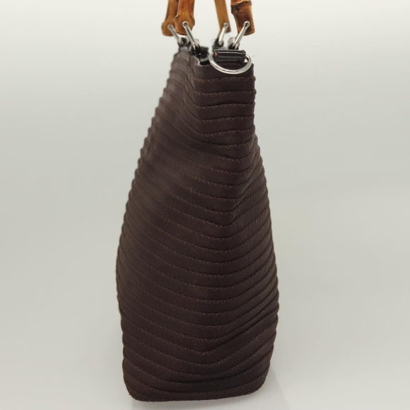 GUCCI Bamboo Hand Bag Nylon 2way Brown Silver 000 1998 0540 Auth ti3282