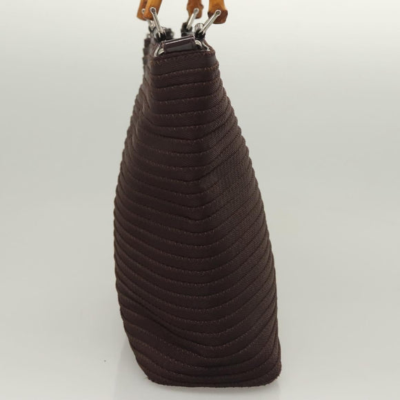 GUCCI Bamboo Hand Bag Nylon 2way Brown Silver 000 1998 0540 Auth ti3282
