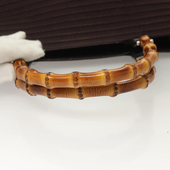 GUCCI Bamboo Hand Bag Nylon 2way Brown Silver 000 1998 0540 Auth ti3282