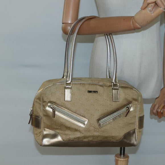 GUCCI GG Canvas Hand Bag Gold Tone 002 1115 Auth ti3284